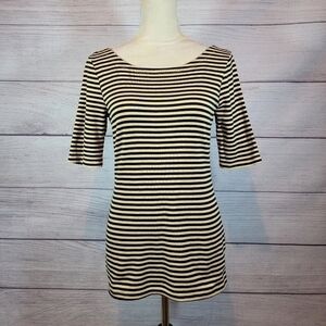 BANANA Republic Striped 1/2 Sleeve Top Tan and Black Size Medium